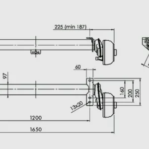 Essieu freiné AL-KO COMPACT pour remorque / dépanneuse 1350kg 1200mm 1650mm 5x112