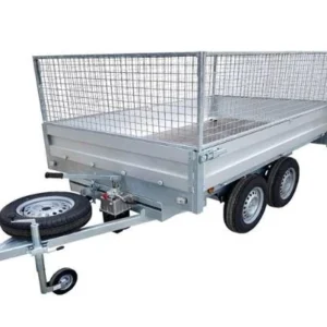 Remorque Benne ridelles grillagées 2 essieux de 750 kg 312 x 158 Pompe de levage électrique